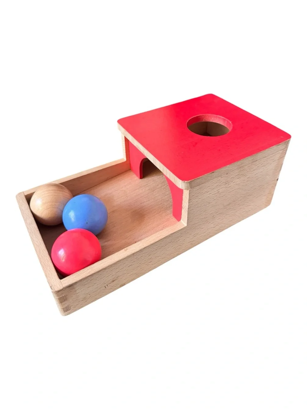 Montessori Wooden Object Permanence Box Toy for 6-12 Month Baby 3 Balls